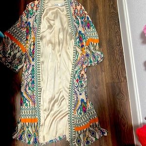 Zara silk patterned long cardigan